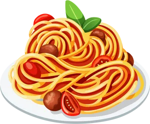 Spaghetti Tomato Basil Illustration