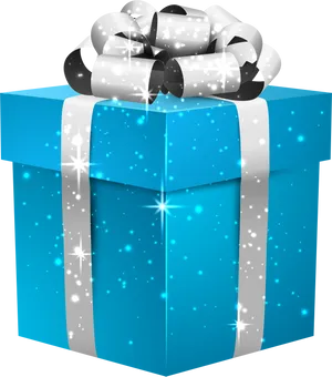 Sparkling Blue Gift Boxwith Silver Ribbon