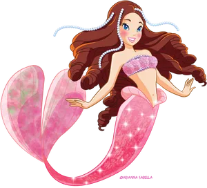 Sparkling Pink Mermaid Illustration PNG image
