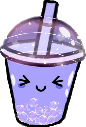 Sparkling Purple Bubble Tea Cartoon PNG image