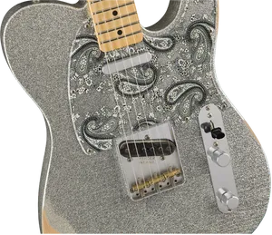 Sparkling Silver Guitar Body PNG image
