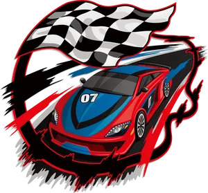 Speeding Race Car Number07with Checkered Flag PNG image