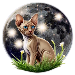 Sphynx Cat And Full Moon Night PNG Smu54 PNG