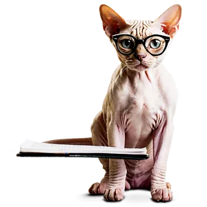 Sphynx Cat With Glasses Studying PNG Ejt70
