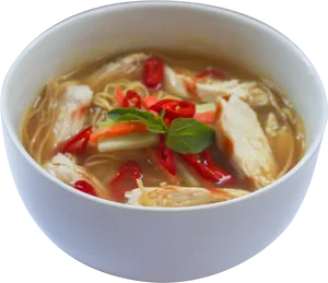 Spicy Chicken Noodle Soup Bowl PNG image