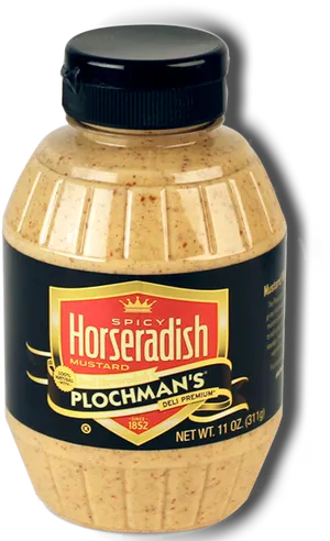Spicy Horseradish Mustard Plochmans Bottle PNG image