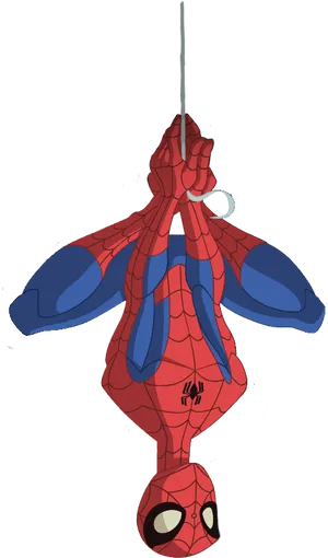 Spider Man Cartoon Hanging Upside Down PNG image