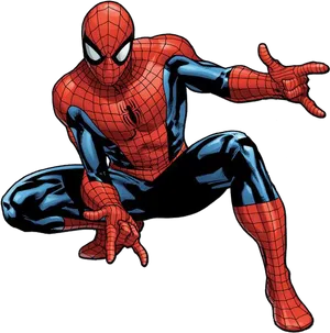 Spider Man_ Crouching_ Web Shooting_ Pose PNG image