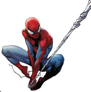 Spiderman Crouching With Web PNG image