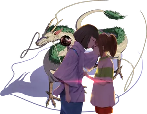 Spirited Away Hakuand Chihiro Tender Moment PNG image