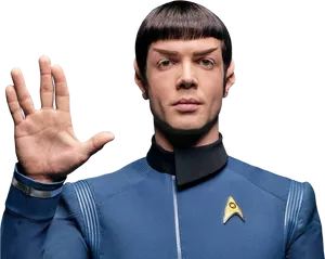 Spock Vulcan Salute Starfleet Uniform PNG image