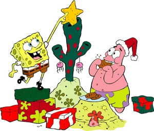 Sponge Bob Patrick Christmas Celebration PNG image