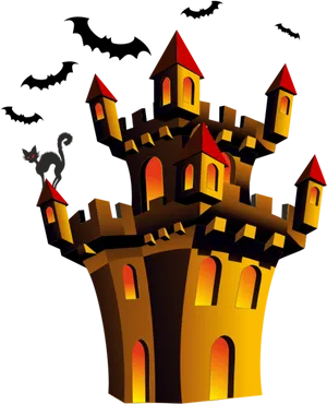 Spooky Castlewith Batsand Cat