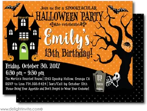 Spooky Halloween Birthday Invitation PNG image