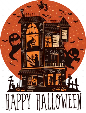Spooky Halloween Haunted House Illustration PNG image