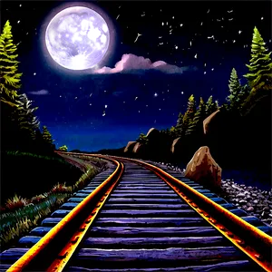 Spooky Nighttime Railroad Tracks PNG 94
