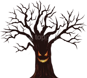 Spooky Treewith Face Illustration PNG image