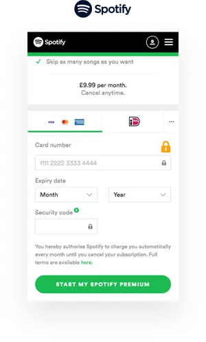 Spotify Premium Subscription Payment Interface PNG image