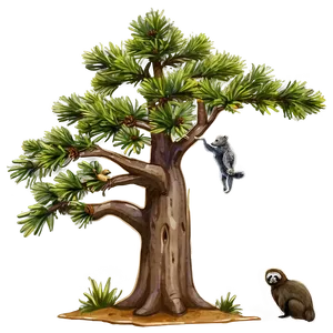 Spruce Tree With Wildlife Animals PNG Tww59 PNG