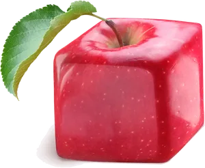 Square Red Applewith Leaf PNG image