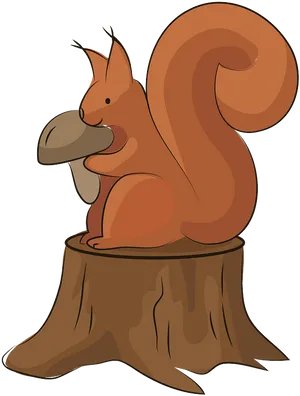 Squirrel_ Holding_ Mushroom_ On_ Stump