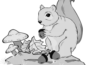 Squirrel_with_ Acorns_and_ Mushrooms