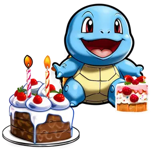 Squirtle With Birthday Cake PNG Xop7