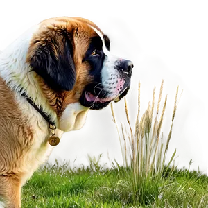 St Bernard Relaxing In Grass PNG Yyw