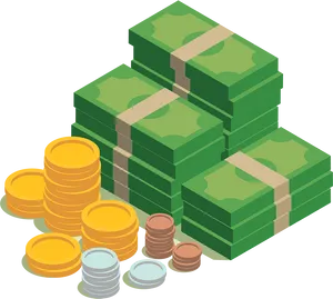 Stacked Currencyand Coins Illustration PNG image