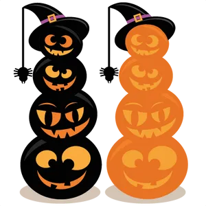 Stacked Jack O Lanterns Halloween Illustration PNG image