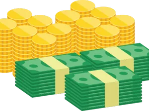 Stacked Moneyand Gold Coins Illustration PNG image