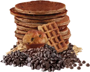 Stacked Pancakesand Chocolate Chips Transparent Background PNG image