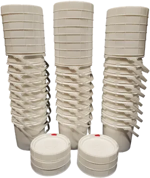 Stacked Plastic Jars Twisted Open PNG image