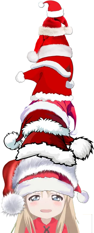 Stacked Santa Hats Anime Character