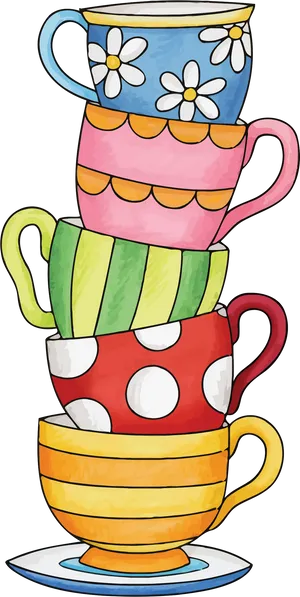 Stacked Teacups Colorful Illustration
