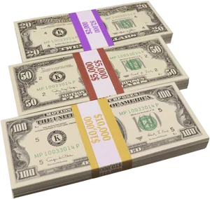 Stacked U S Currency Bundles PNG image