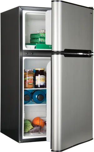 Stainless Steel Refrigerator Open Door PNG