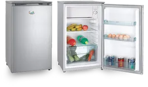 Stainless Steel Single Door Refrigerator Openand Closed View PNG image