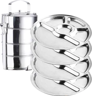 Stainless Steel Tiffin Carrier Stacked PNG image