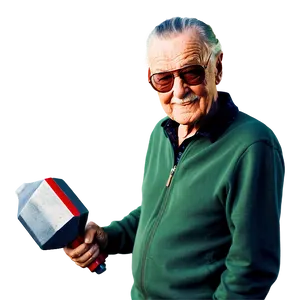 Stan Lee With Thor Hammer PNG Ftg