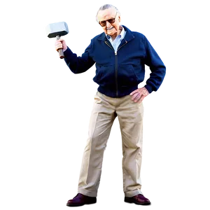 Stan Lee With Thor Hammer PNG Vac