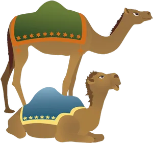 Standingand Sitting Camels Illustration PNG