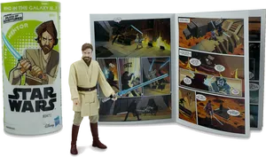 Star Wars Obi Wan Kenobi Action Figureand Comic PNG image
