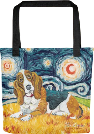 Starry Night Basset Hound Tote Bag PNG
