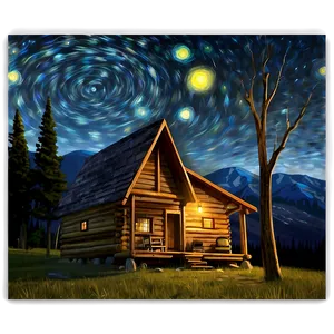 Starry Night Cabin Landscape PNG Jhm PNG