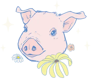 Starry Night Pig Illustration PNG image