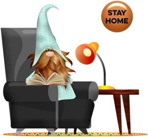 Stay Home Gnome Reading Book PNG image