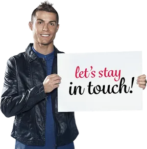 Stay In Touch Ronaldo Holding Sign PNG
