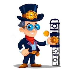 Steampunk Inventor Cartoon Character PNG Oub PNG