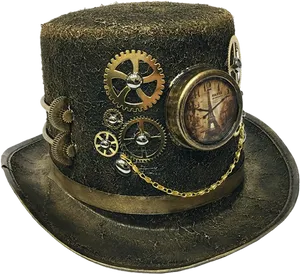 Steampunk Top Hatwith Gearsand Clock PNG image